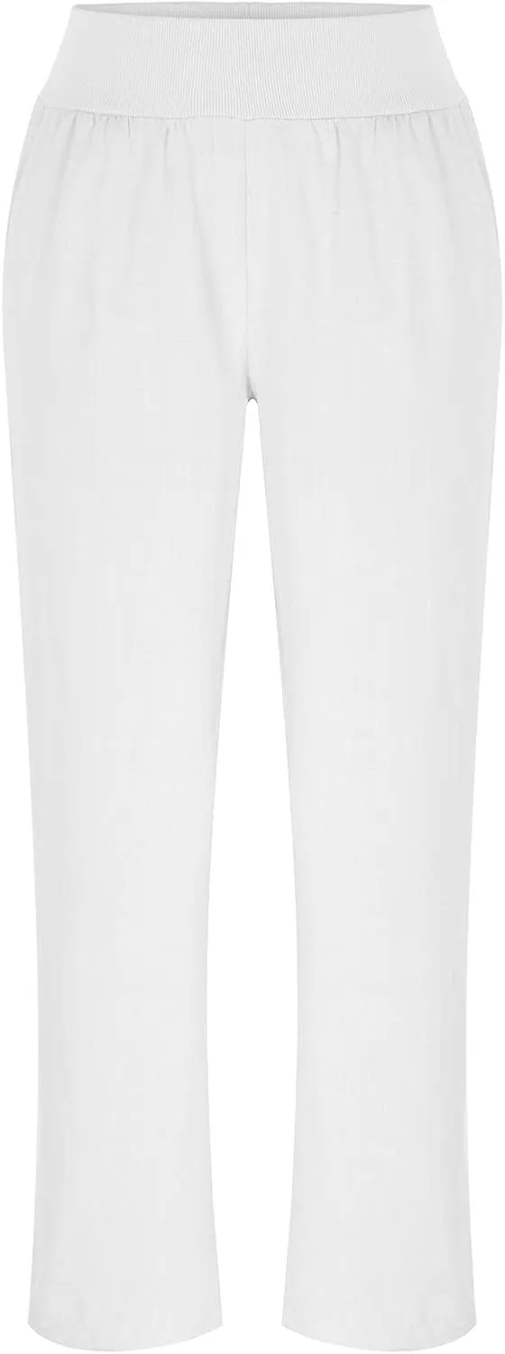 Women Linen Summer Solid Pants High Waist Ankle Length Plus Size Trousers Trendy