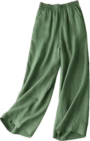 Women Linen Summer Tie Knot Palazzo Pants Low Waist Bootcut Loose Fit Trouser Trendy