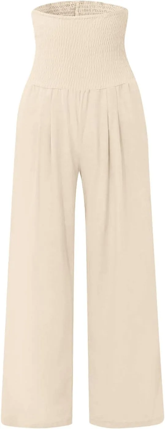 Women Linen Summer Trendy Pants Elastic Waist Ankle Length Slim Fit Pant Trousers Office