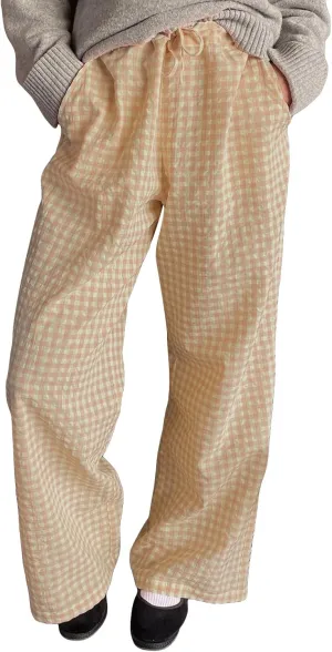 Women Plaid Wide Leg Pants High Waist Drawstring Pants Casual Lounge Pants Loose Trousers Sweatpants Bottoms