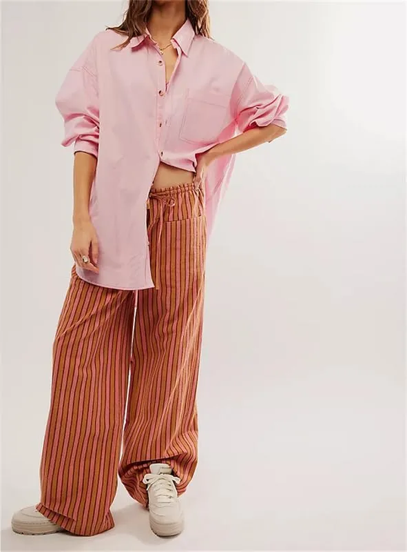 Women Plaid Wide Leg Pants High Waist Drawstring Pants Casual Lounge Pants Loose Trousers Sweatpants Bottoms