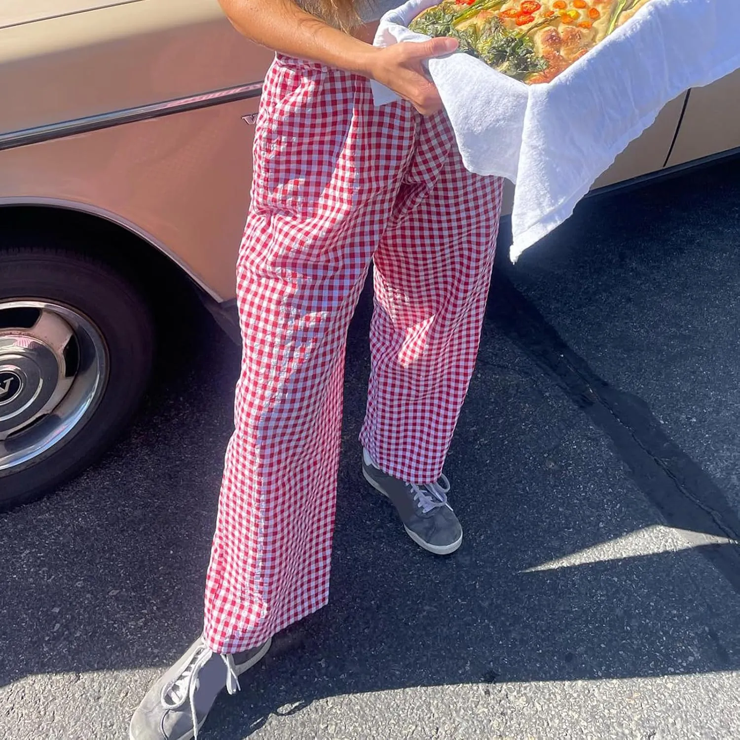 Women Plaid Wide Leg Pants High Waist Drawstring Pants Casual Lounge Pants Loose Trousers Sweatpants Bottoms