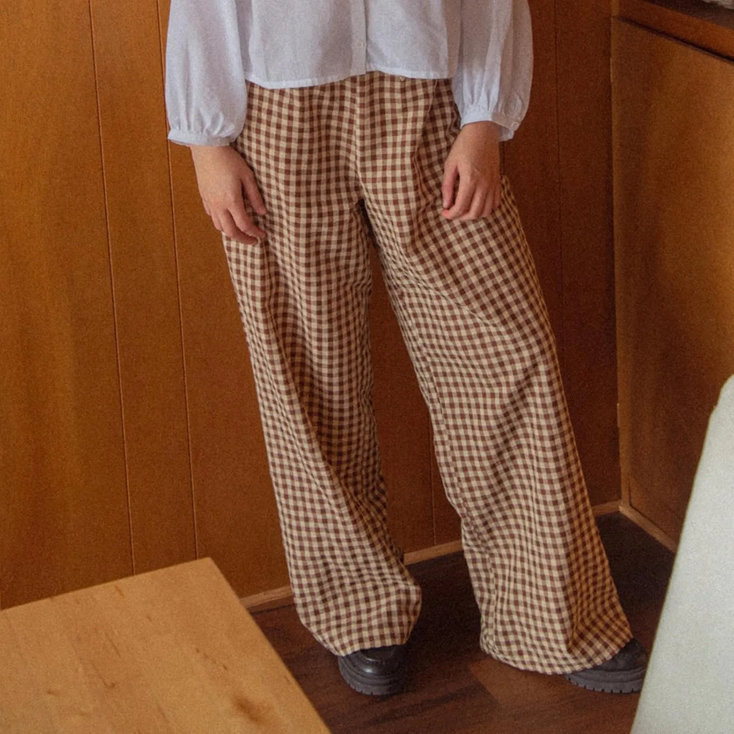 Women Plaid Wide Leg Pants High Waist Drawstring Pants Casual Lounge Pants Loose Trousers Sweatpants Bottoms