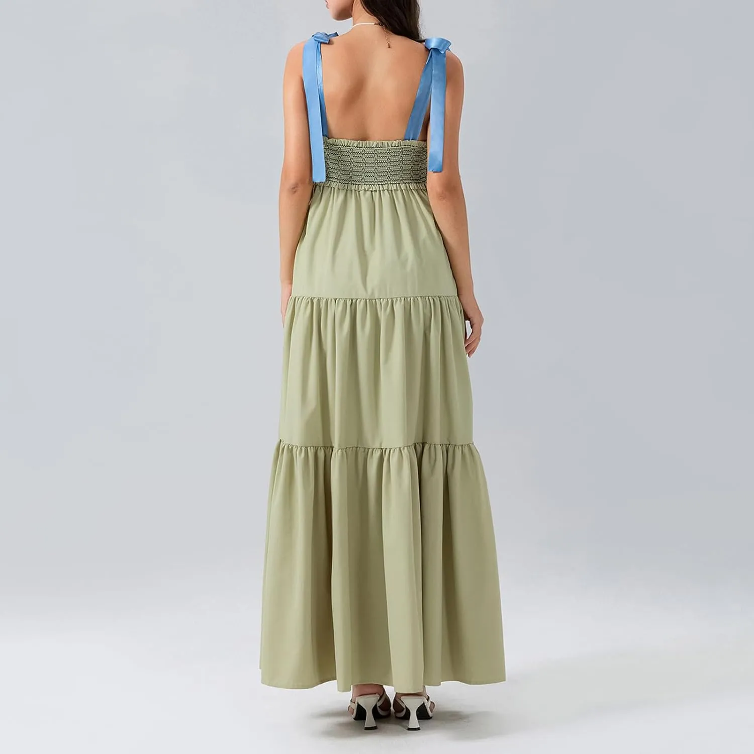 Women Summer Flowy Smocked Maxi Dress Sleeveless Spaghetti Strap Long Floral Dress Y2k Boho Beach Sundress