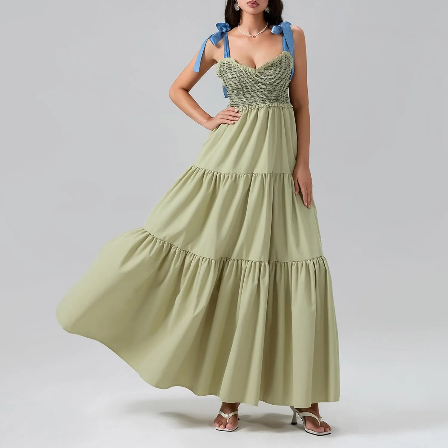 Women Summer Flowy Smocked Maxi Dress Sleeveless Spaghetti Strap Long Floral Dress Y2k Boho Beach Sundress