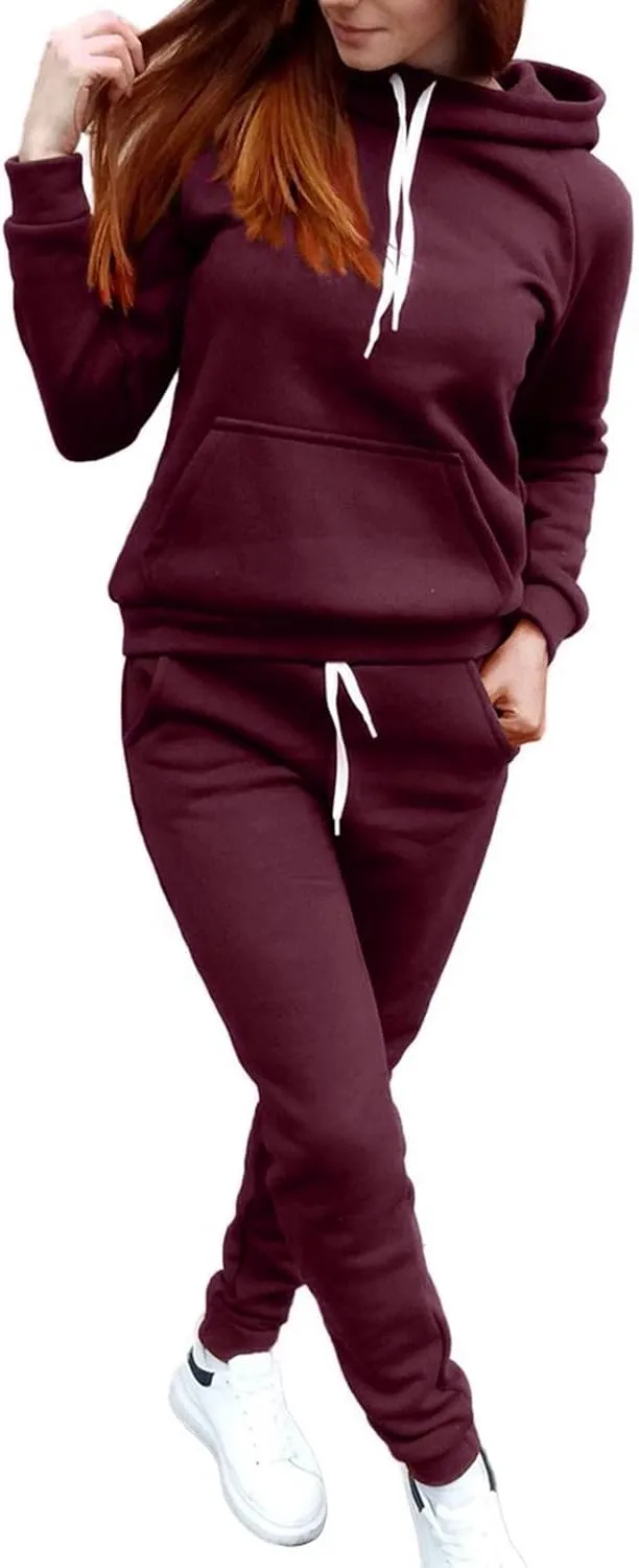 Women's 2 Piece Lounge Sets Long Sleeve Crewneck Fall Trendy Loungewear Hoodie Sweatshirt Long Pants Tracksuit