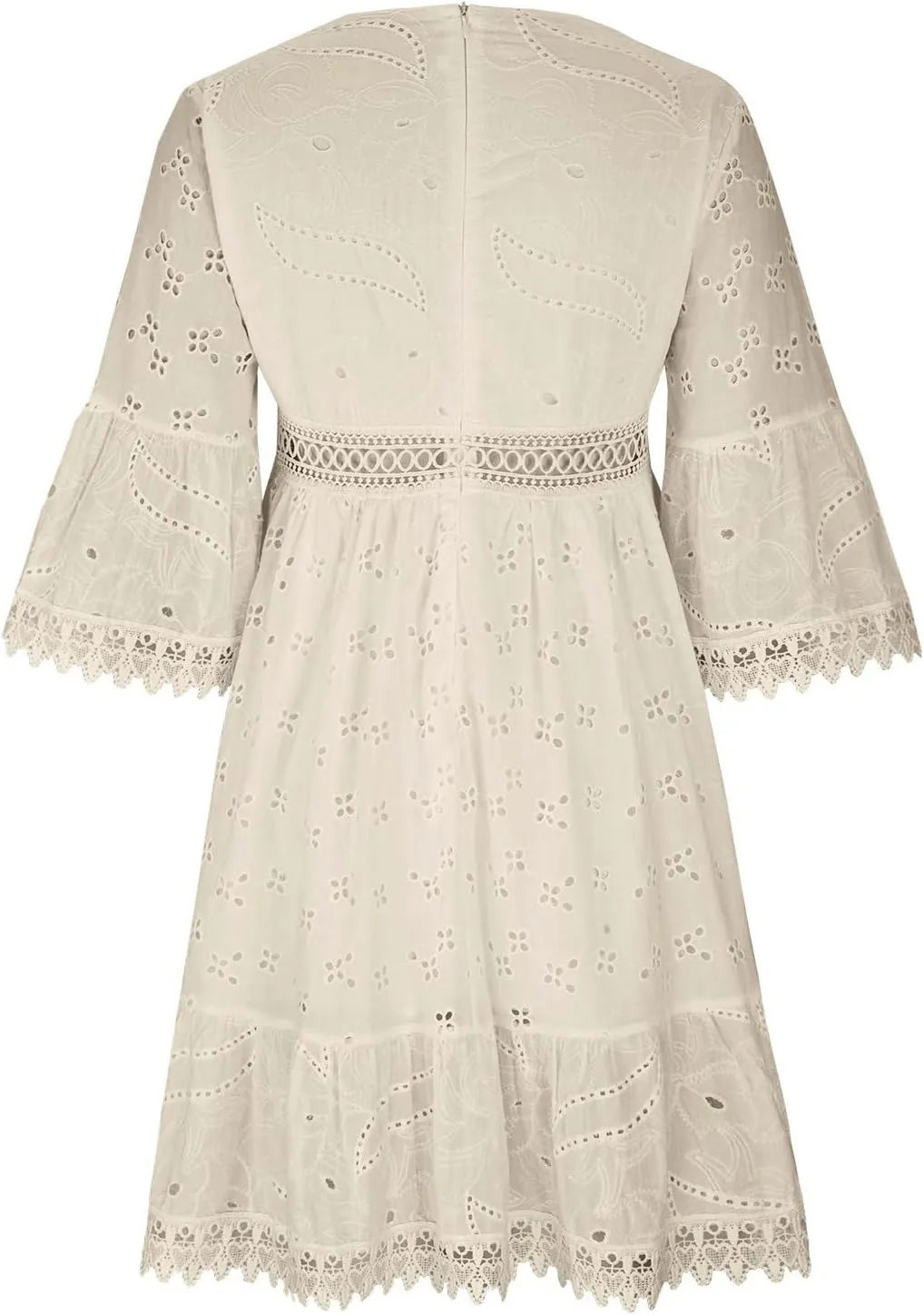Women's Boho Lace Dress,2025 Spring Summer Vacation Aline Dresses V Neck Half Sleeve Beach Ruffle Pleated Dress Loose
