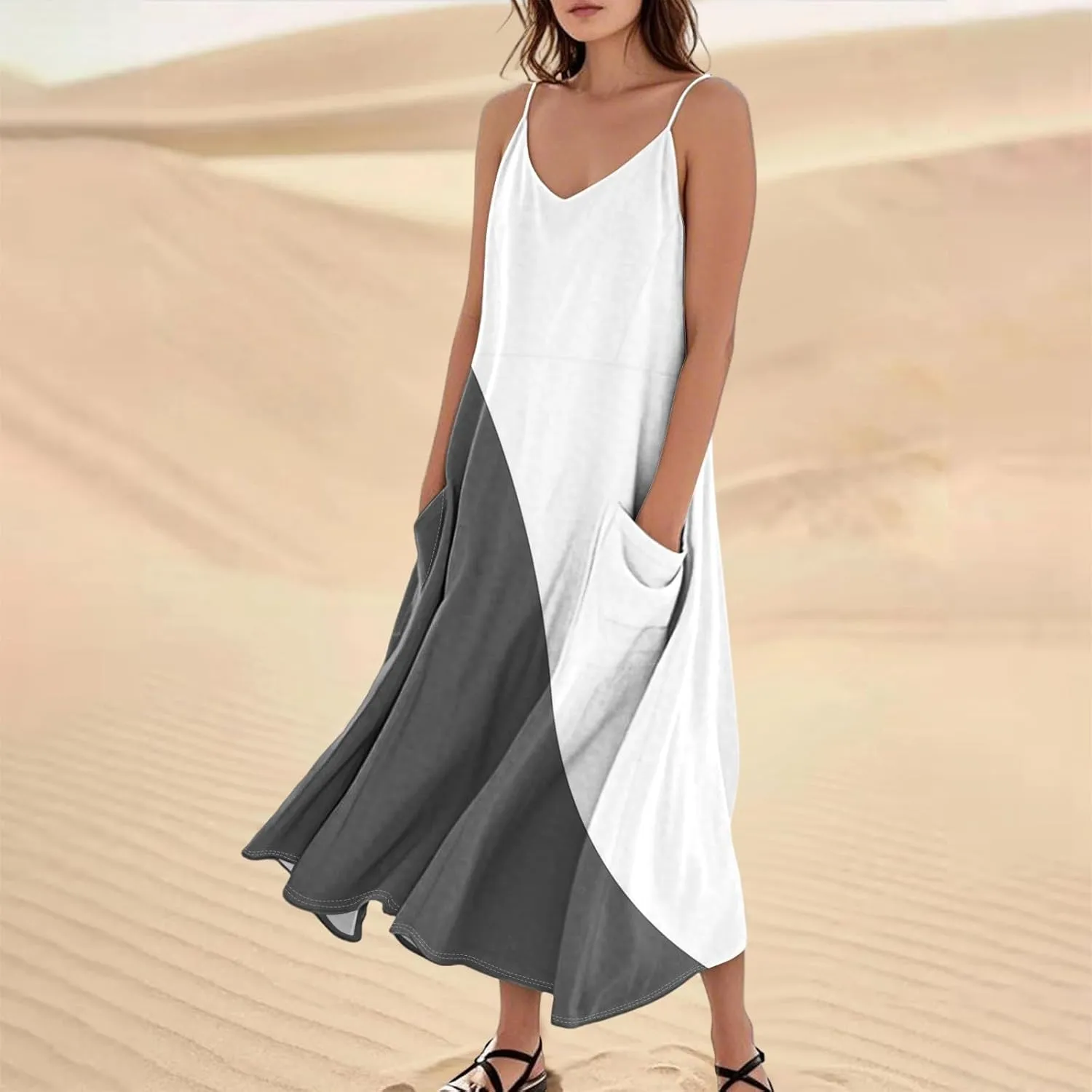 Women's Boho Sundress 2025 Floral Adjustable Spaghetti Strap V Neck Long Maxi Dress Summer Beach Flowy Sundress