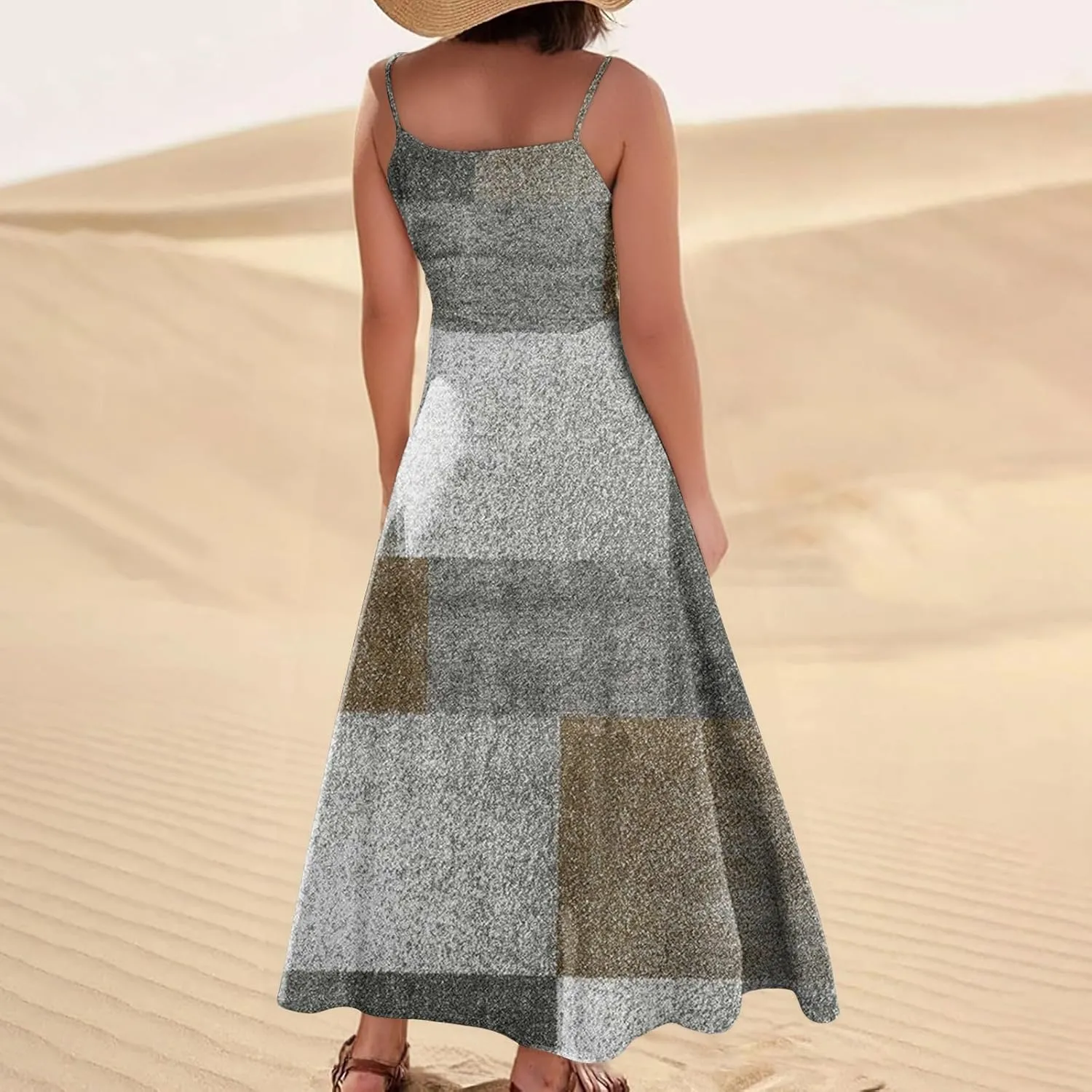 Women's Boho Sundress 2025 Floral Adjustable Spaghetti Strap V Neck Long Maxi Dress Summer Beach Flowy Sundress