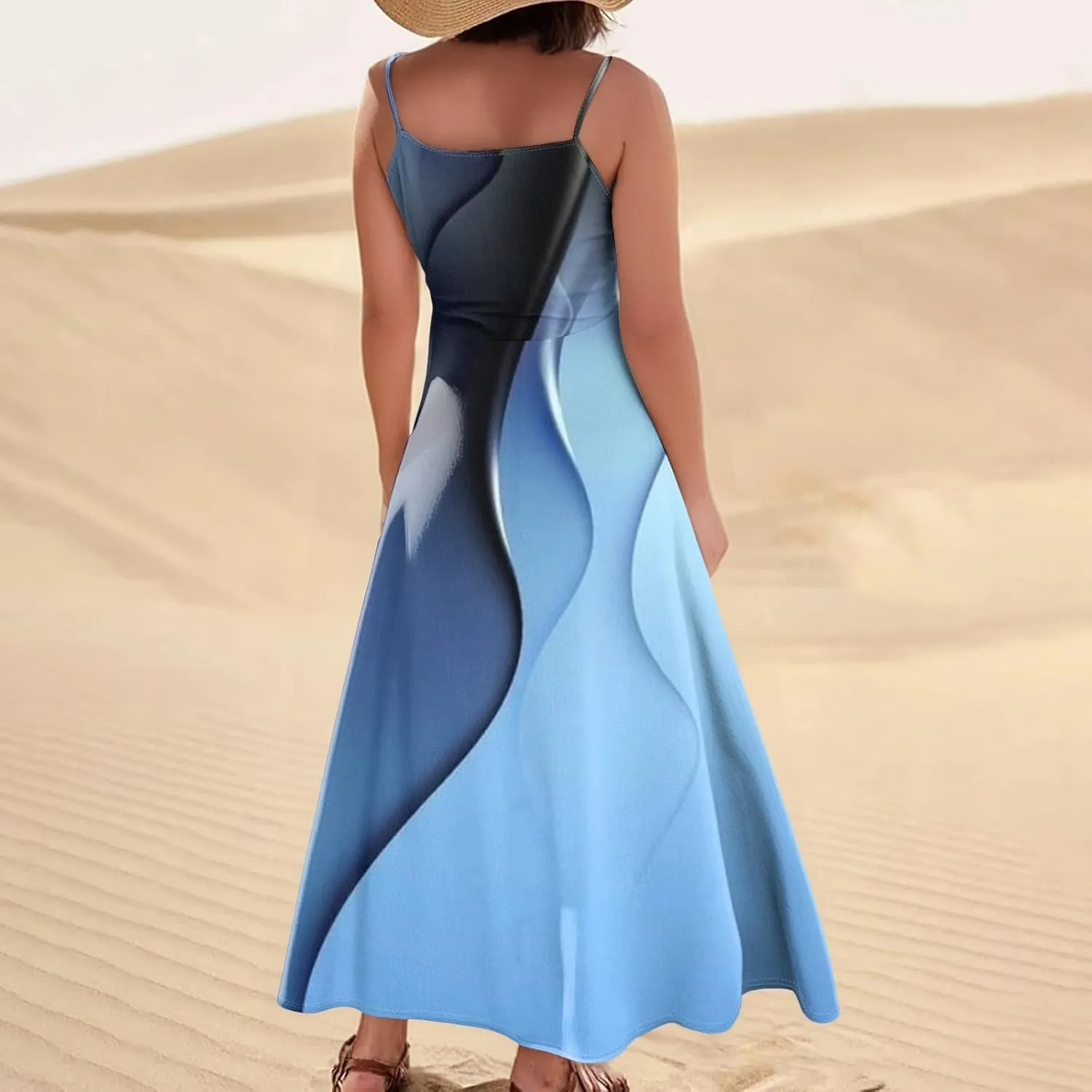 Women's Boho Sundress 2025 Floral Adjustable Spaghetti Strap V Neck Long Maxi Dress Summer Beach Flowy Sundress