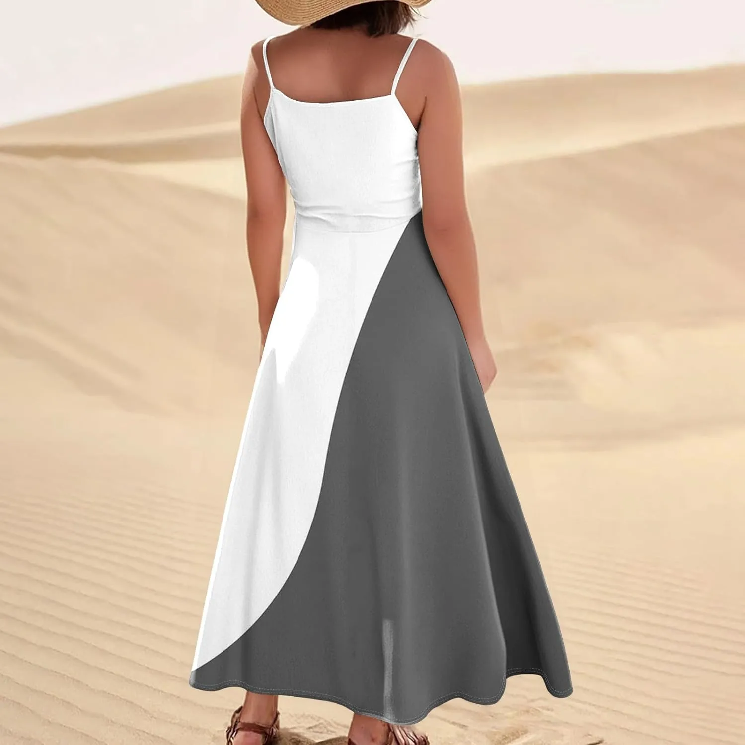 Women's Boho Sundress 2025 Floral Adjustable Spaghetti Strap V Neck Long Maxi Dress Summer Beach Flowy Sundress