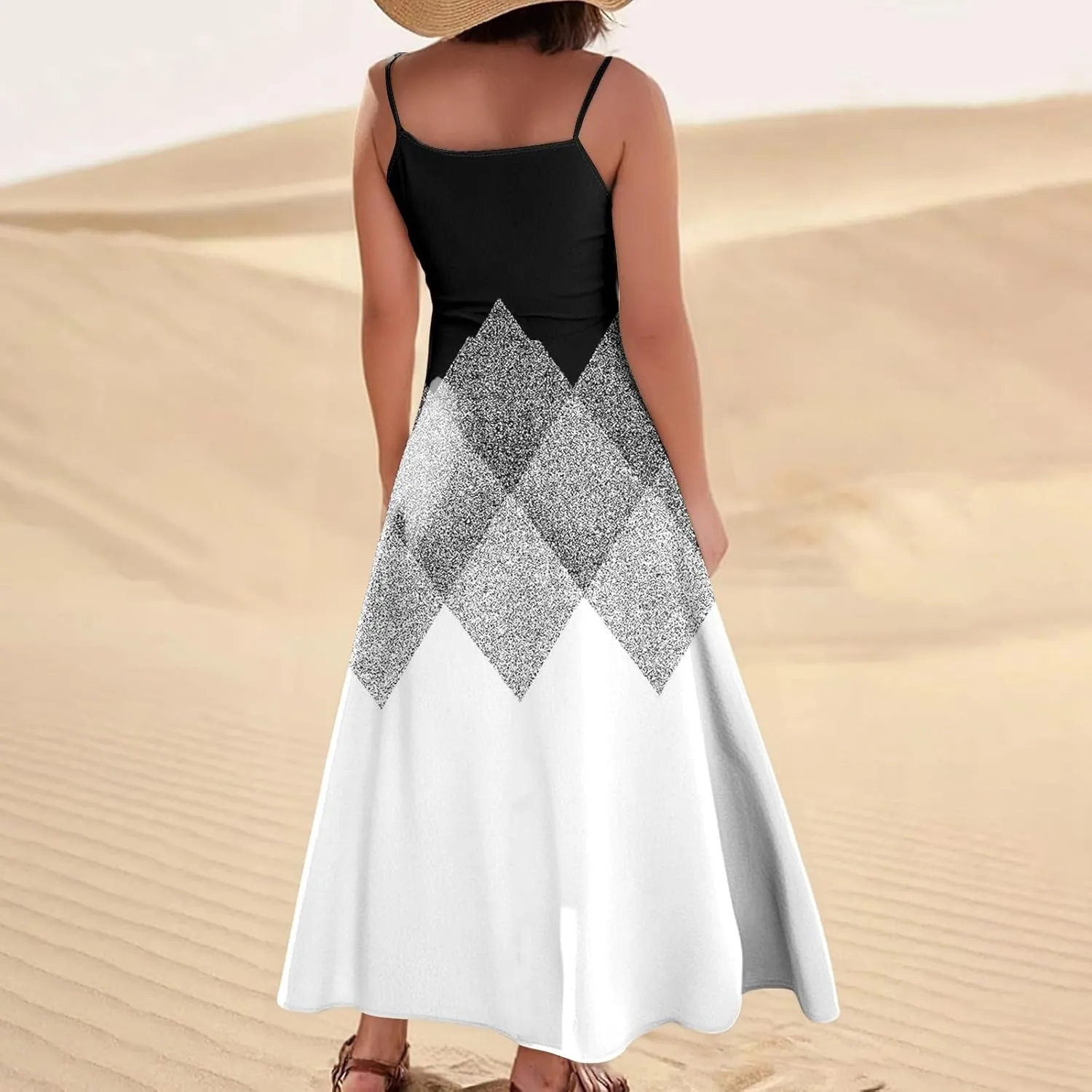 Women's Boho Sundress 2025 Floral Adjustable Spaghetti Strap V Neck Long Maxi Dress Summer Beach Flowy Sundress