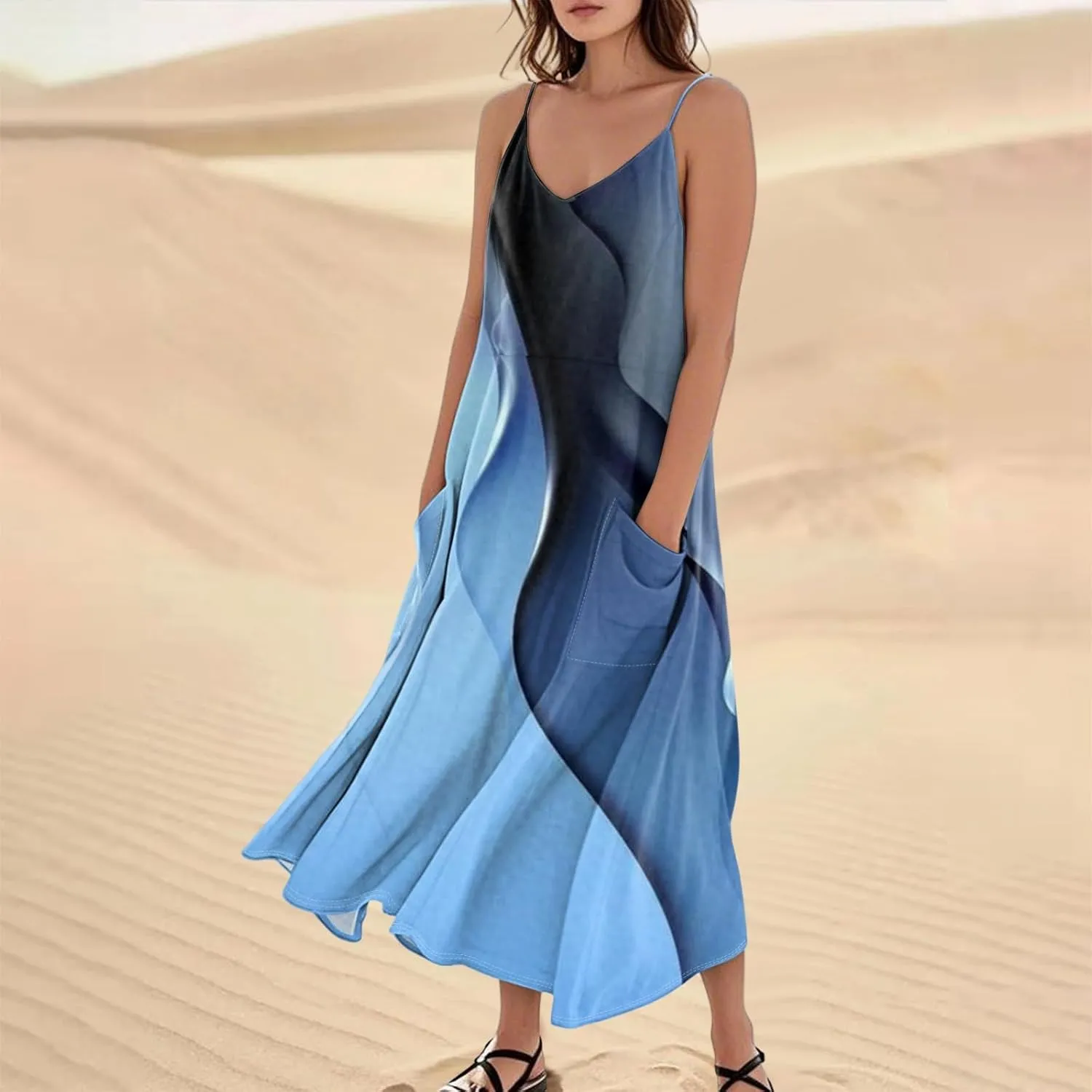 Women's Boho Sundress 2025 Floral Adjustable Spaghetti Strap V Neck Long Maxi Dress Summer Beach Flowy Sundress