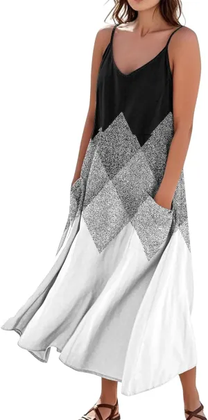 Women's Boho Sundress 2025 Floral Adjustable Spaghetti Strap V Neck Long Maxi Dress Summer Beach Flowy Sundress