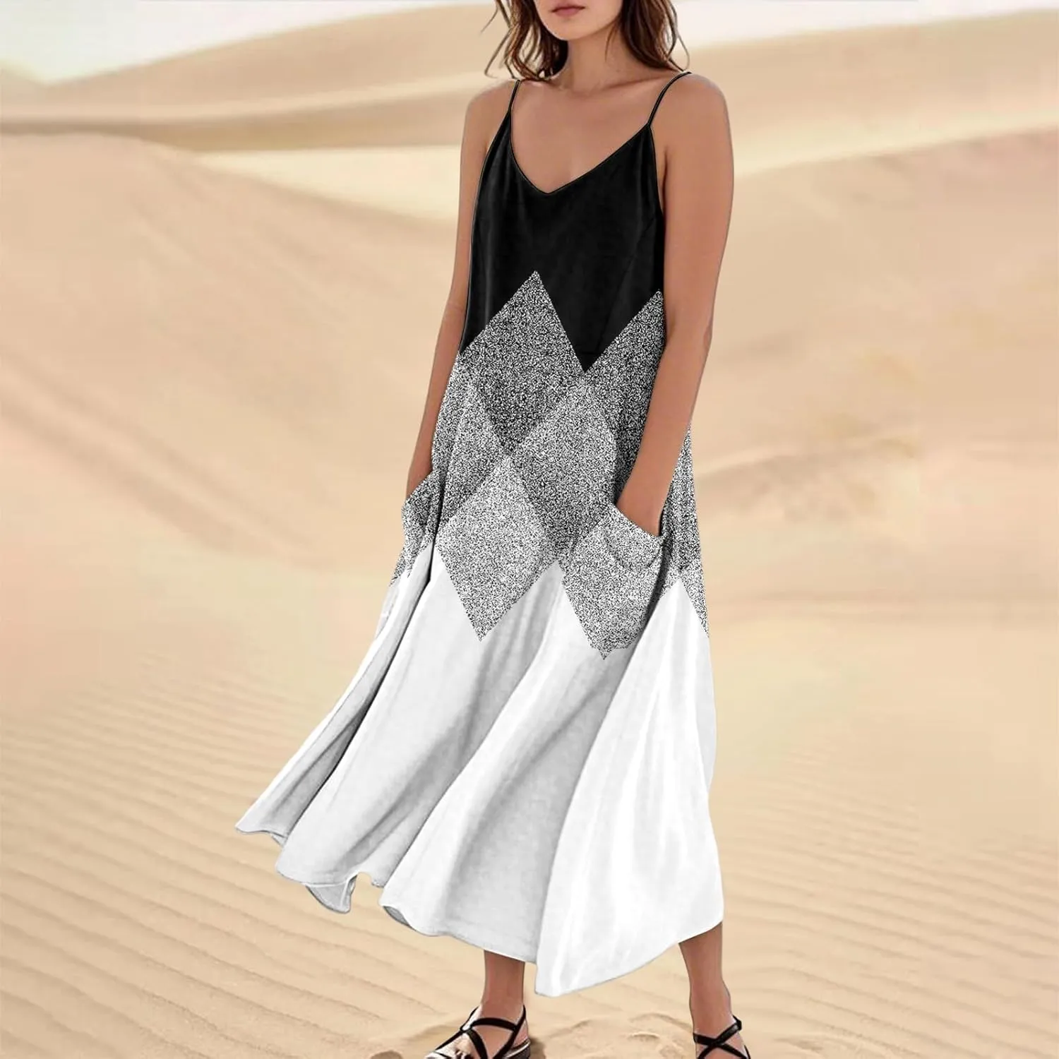 Women's Boho Sundress 2025 Floral Adjustable Spaghetti Strap V Neck Long Maxi Dress Summer Beach Flowy Sundress