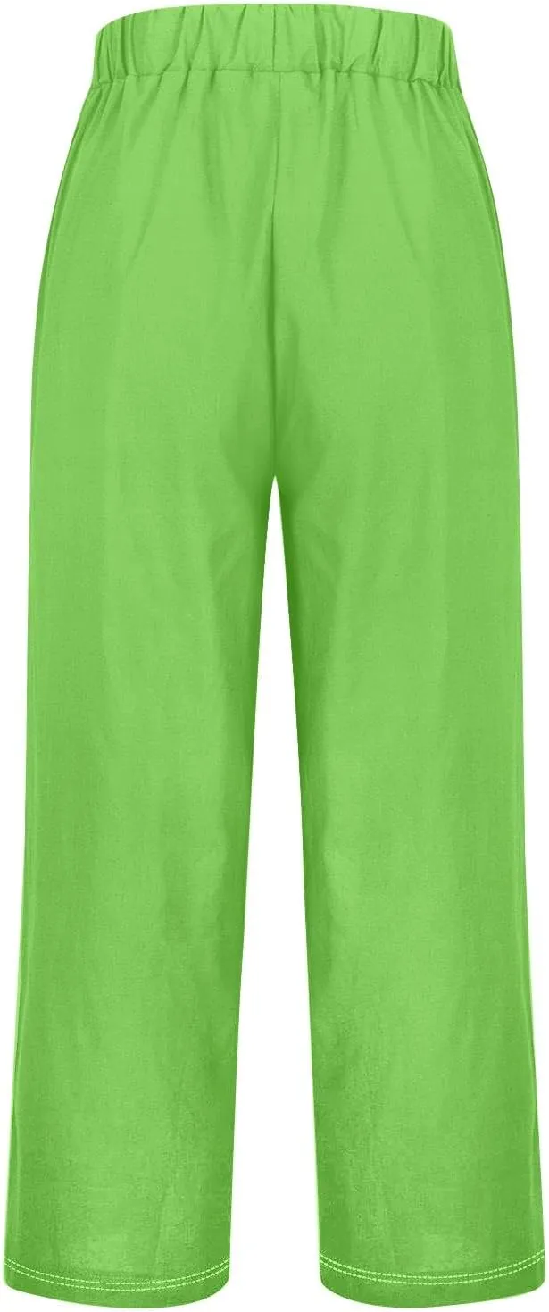 Womens Casual Cotton Linen Pants and Pants with Pocket Long Pants Wide Leg Long Lounge Pant Trousers Lounge Sets for
