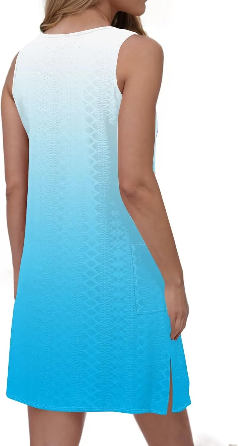 Women's Casual Dress Crew Neck Sleeveless Gradient Loose Pocket Summer Dresses 2025 Mini Short Dresses, S-3XL