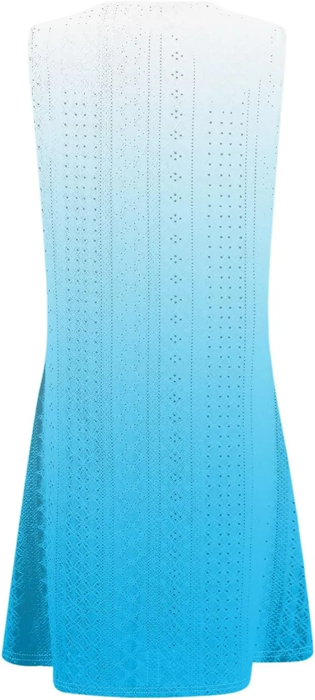 Women's Casual Dress Crew Neck Sleeveless Gradient Loose Pocket Summer Dresses 2025 Mini Short Dresses, S-3XL