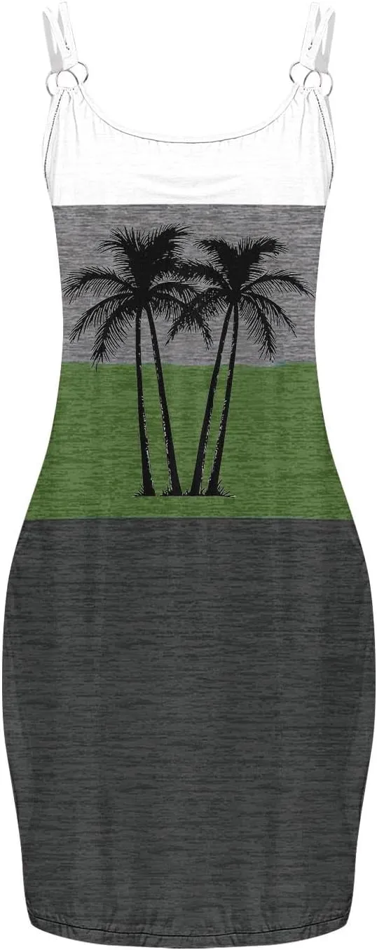 Womens Coconut Sunset Print Tank Dress with Pockets Summer Casual Sleeveless Beach Cover Ups Floral Beach Sundress