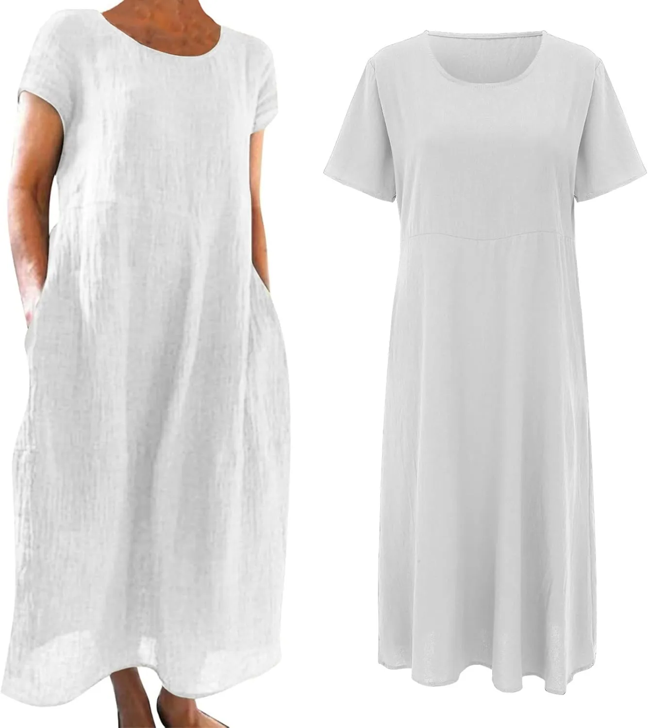 Womens Cotton Linen Dresses Summer Short Sleeve Comfy Travel Sundresses Maxi Beach Dress Vacation Clothes 2025 Plus Size
