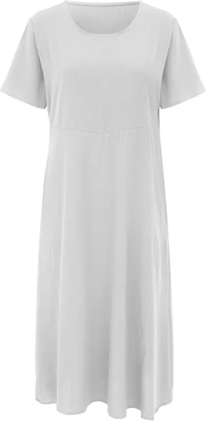 Womens Cotton Linen Dresses Summer Short Sleeve Comfy Travel Sundresses Maxi Beach Dress Vacation Clothes 2025 Plus Size