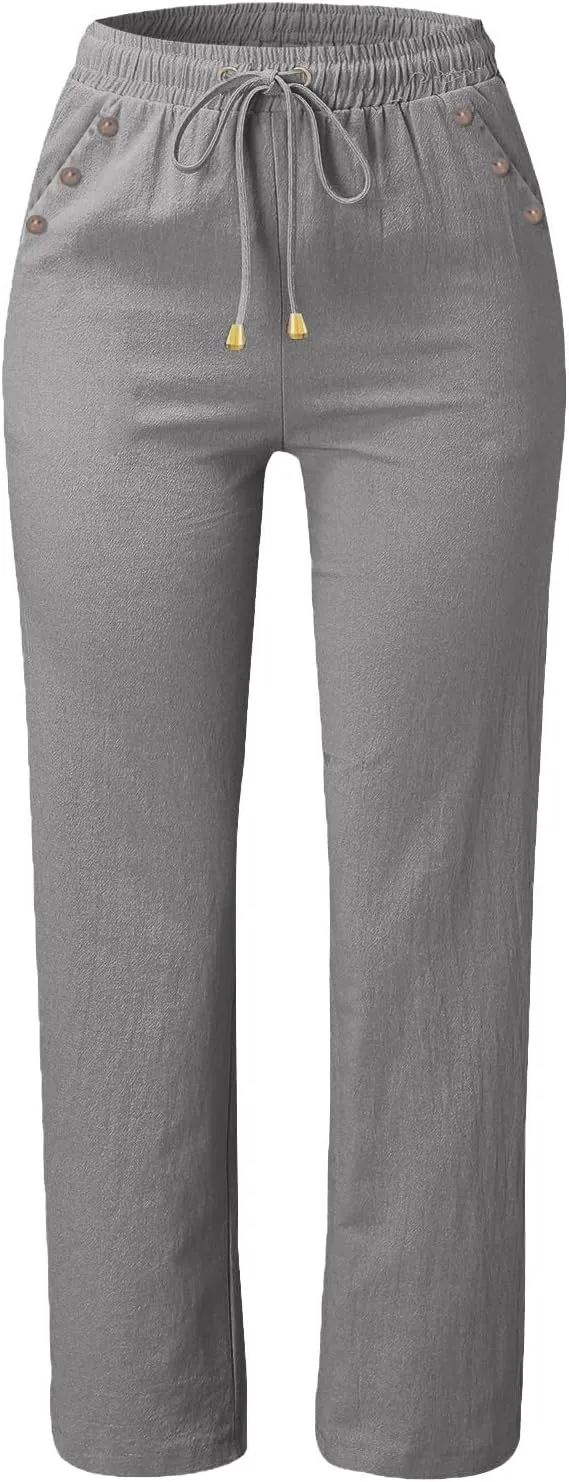 Women's Cotton Linen Summer Casual Loose Pants Low Waist Straight Loose Fit Trousers Trendy
