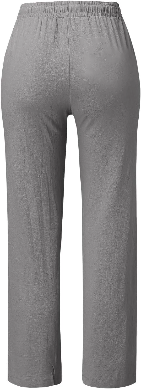 Women's Cotton Linen Summer Casual Loose Pants Low Waist Straight Loose Fit Trousers Trendy