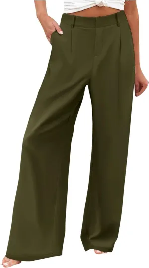 Women's Cotton Linen Summer Cropped Pant Trousers Elastic Waist Stretchy Straight Plus Size Pant Trousers Trendy
