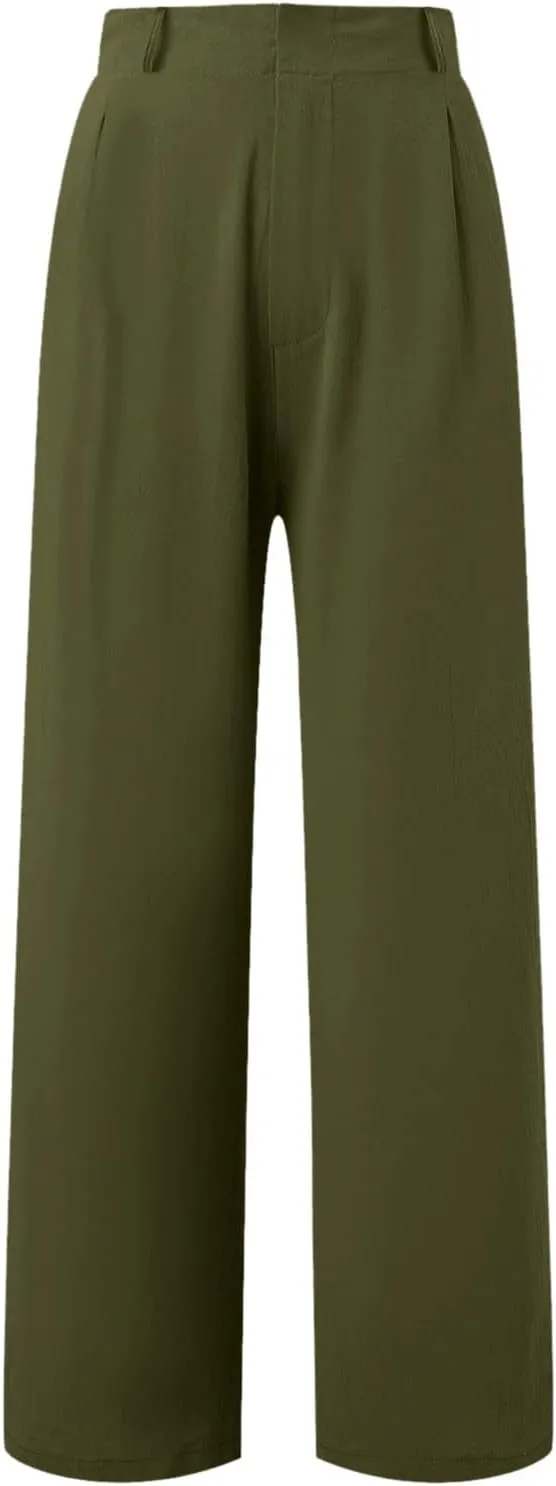 Women's Cotton Linen Summer Cropped Pant Trousers Elastic Waist Stretchy Straight Plus Size Pant Trousers Trendy