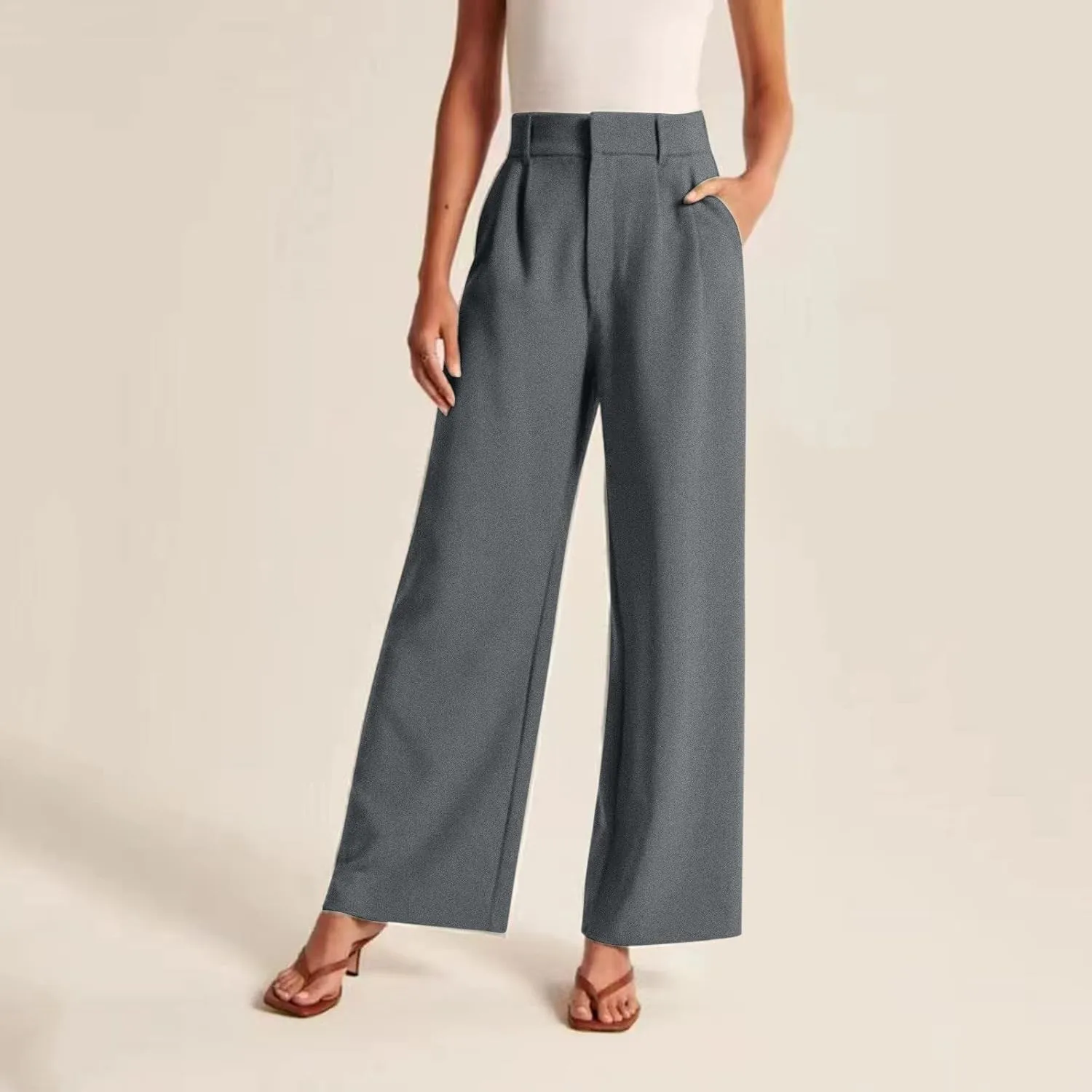 Women's Cotton Linen Summer Fashion Pants Elastic Waist Long Lounge Slim Fit Trouser Trendy