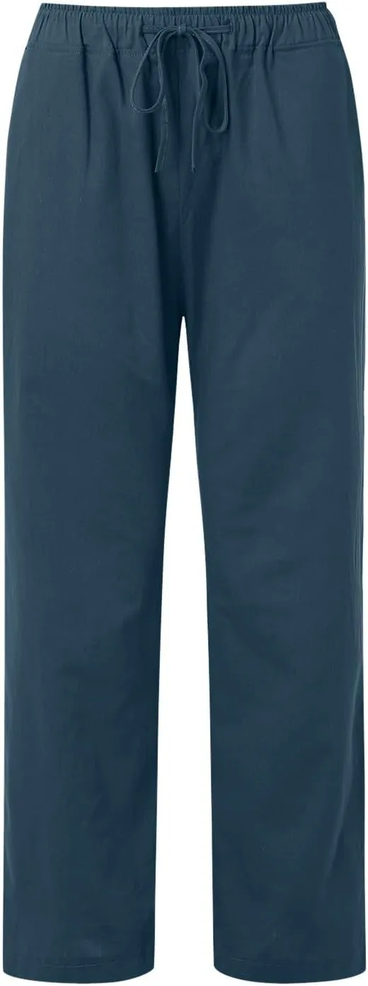 Women's Cotton Linen Summer Floral Palazzo Pants Low Waist Lounge Pants Slim-Fit Trouser Trendy