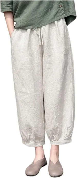 Womens Cotton Linen Summer Flowy Palazzo Pants Elastic Waist Bootcut Plus Size Palazzo Pants Trendy