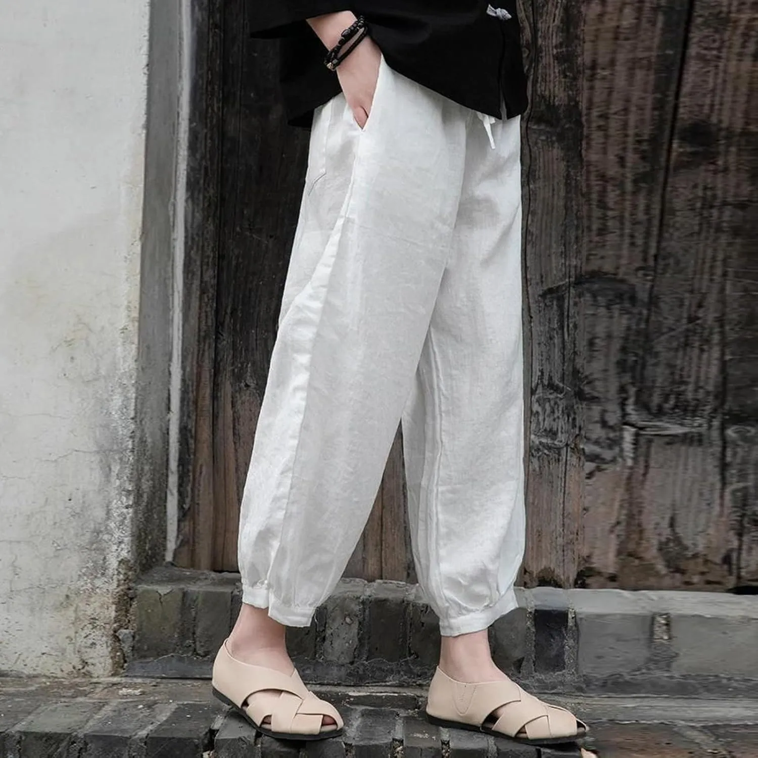 Womens Cotton Linen Summer Flowy Palazzo Pants Elastic Waist Bootcut Plus Size Palazzo Pants Trendy