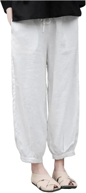 Womens Cotton Linen Summer Flowy Palazzo Pants Elastic Waist Bootcut Plus Size Palazzo Pants Trendy