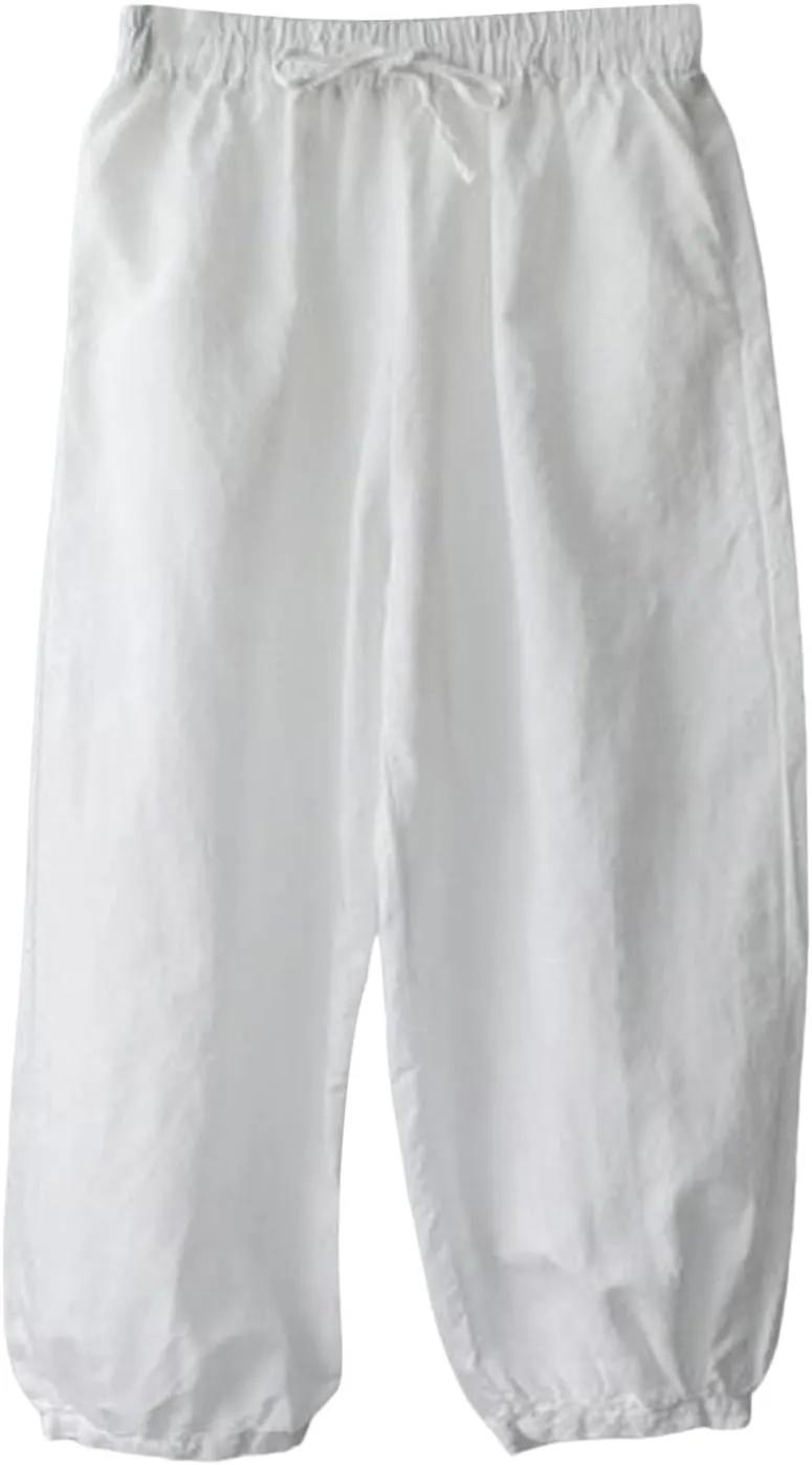 Womens Cotton Linen Summer Flowy Palazzo Pants Elastic Waist Bootcut Plus Size Palazzo Pants Trendy