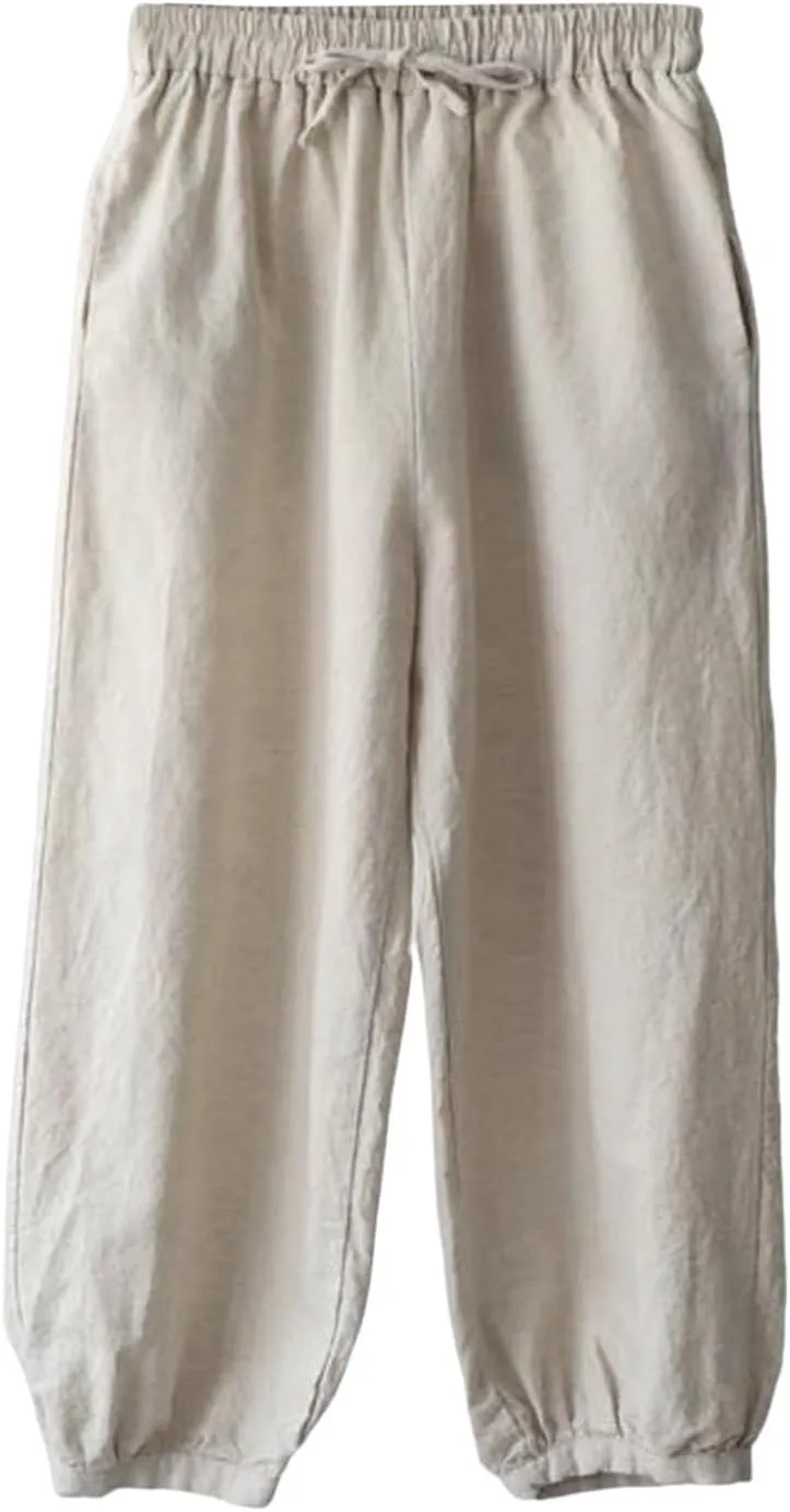 Womens Cotton Linen Summer Flowy Palazzo Pants Elastic Waist Bootcut Plus Size Palazzo Pants Trendy