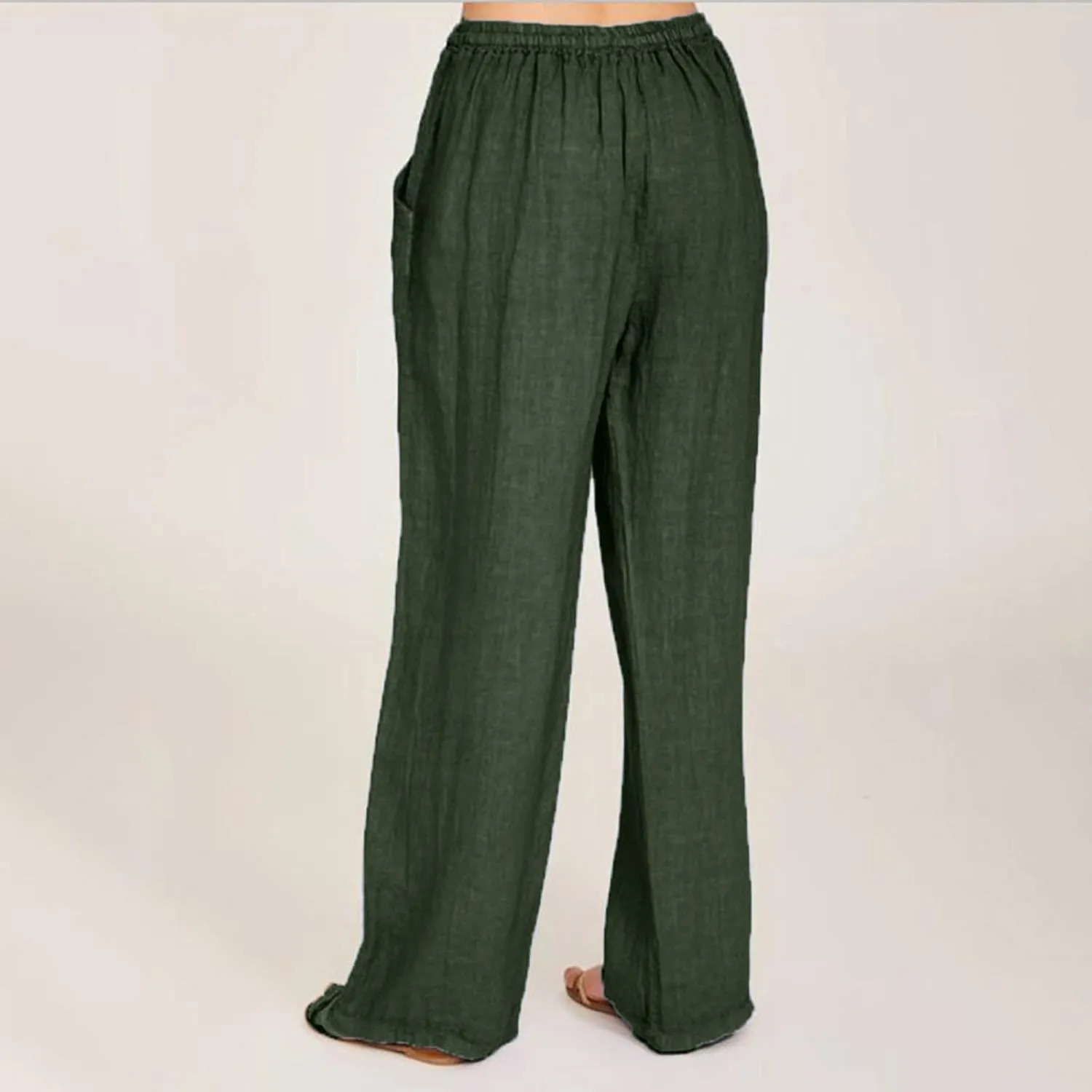 Womens Cotton Linen Summer Striped Pants High Waist Bootcut Slim Fit Trousers Trendy