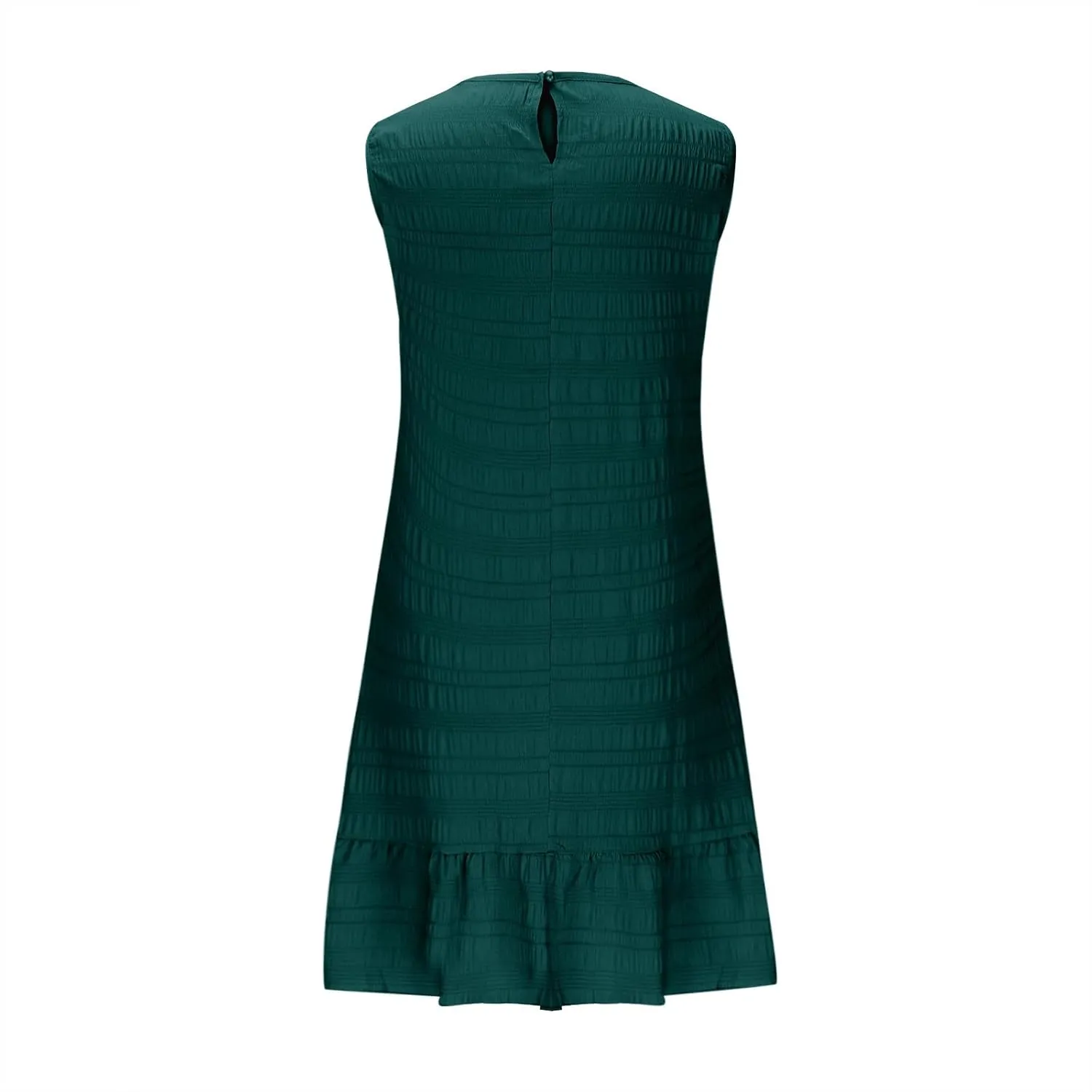 Women's Crinkle Ruffle Hem Tank Dress Round Neck Sleeveless Casual Smocked Dresses Summer Mini Sundress