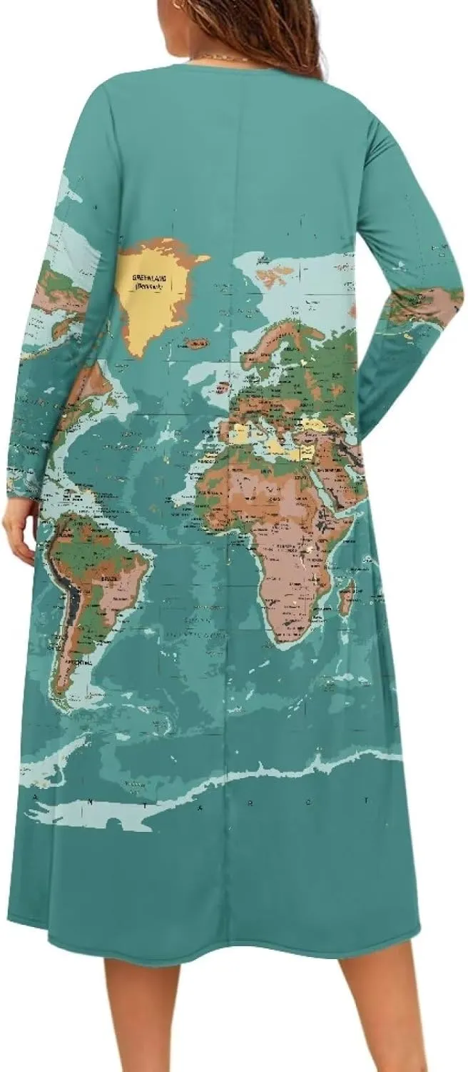 Women's Fall Dress Lapel V-Neck Long Sleeve Button Down Dresses with Pockets