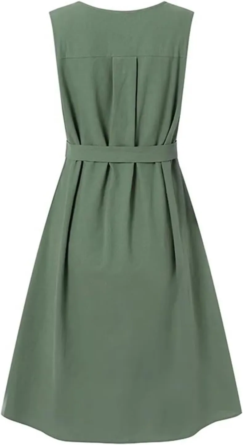 Womens Fashion Summer Dresses Elegant Short Sleeve Button Down Dresses Womens Ruffle Vacation Beach Dresses with Belt