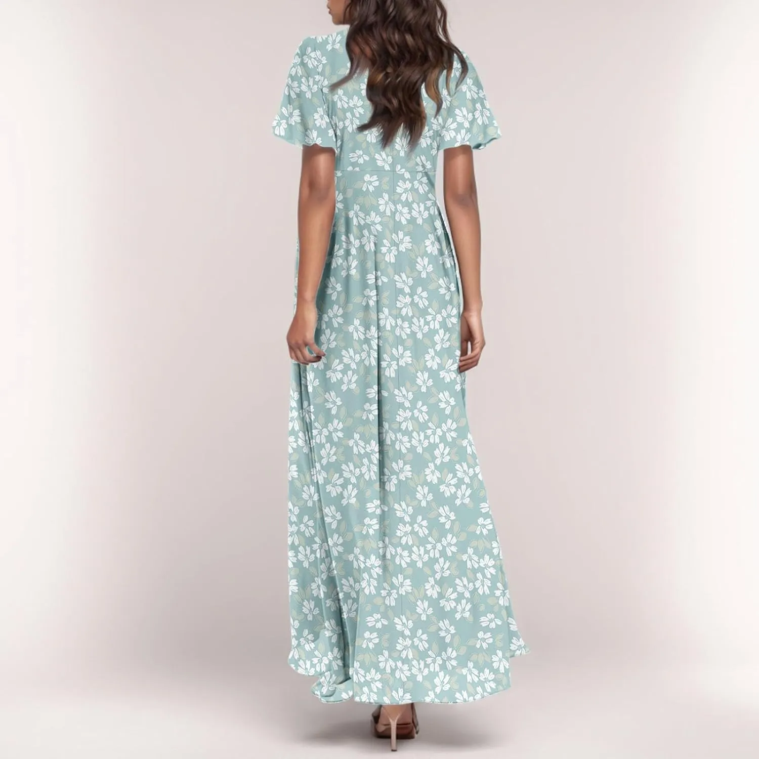 Women's Floral Print V Neck Ruffle Cap Sleeve Ruffle Hem Flowy Dress Boho High Waist Dresses for Women 2025