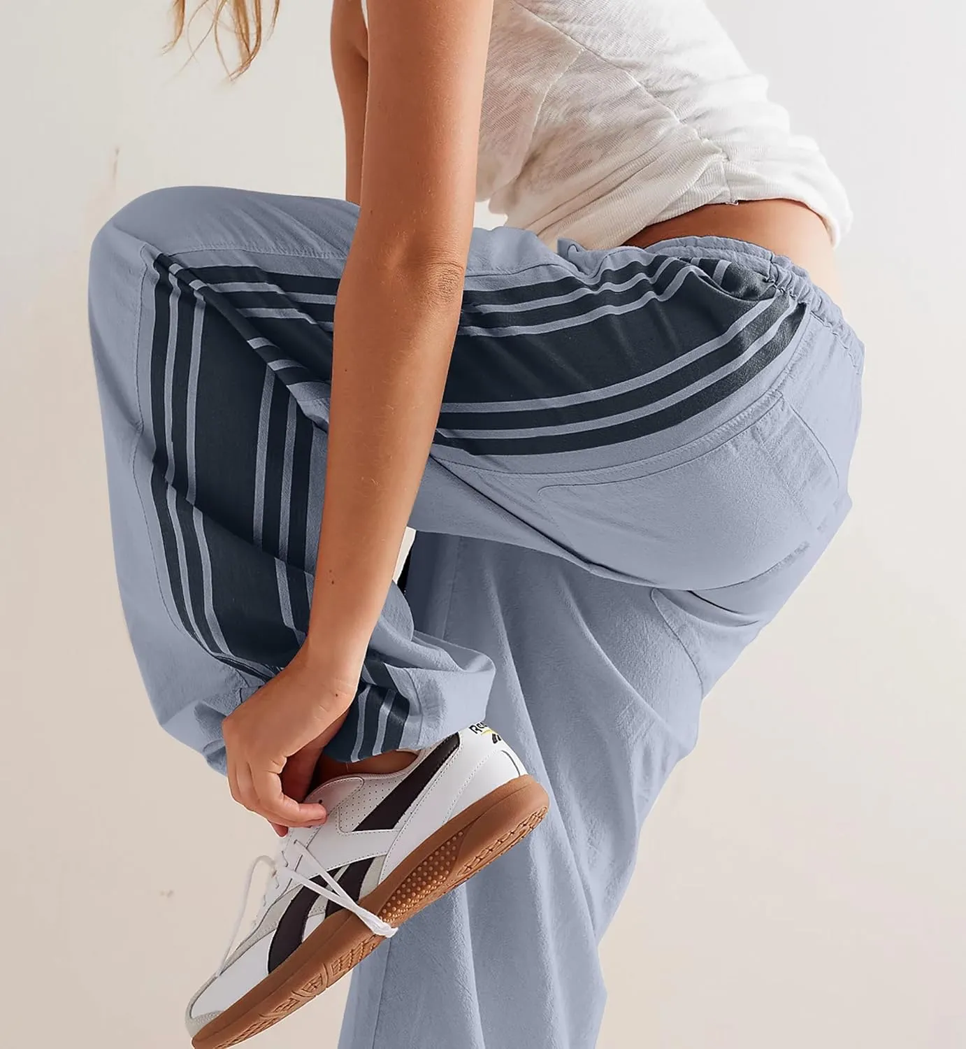 Womens Hudson Canyon Pants Side Striped Sweatpants Drawstring Waist High Rise Pant Trousers with Pockets