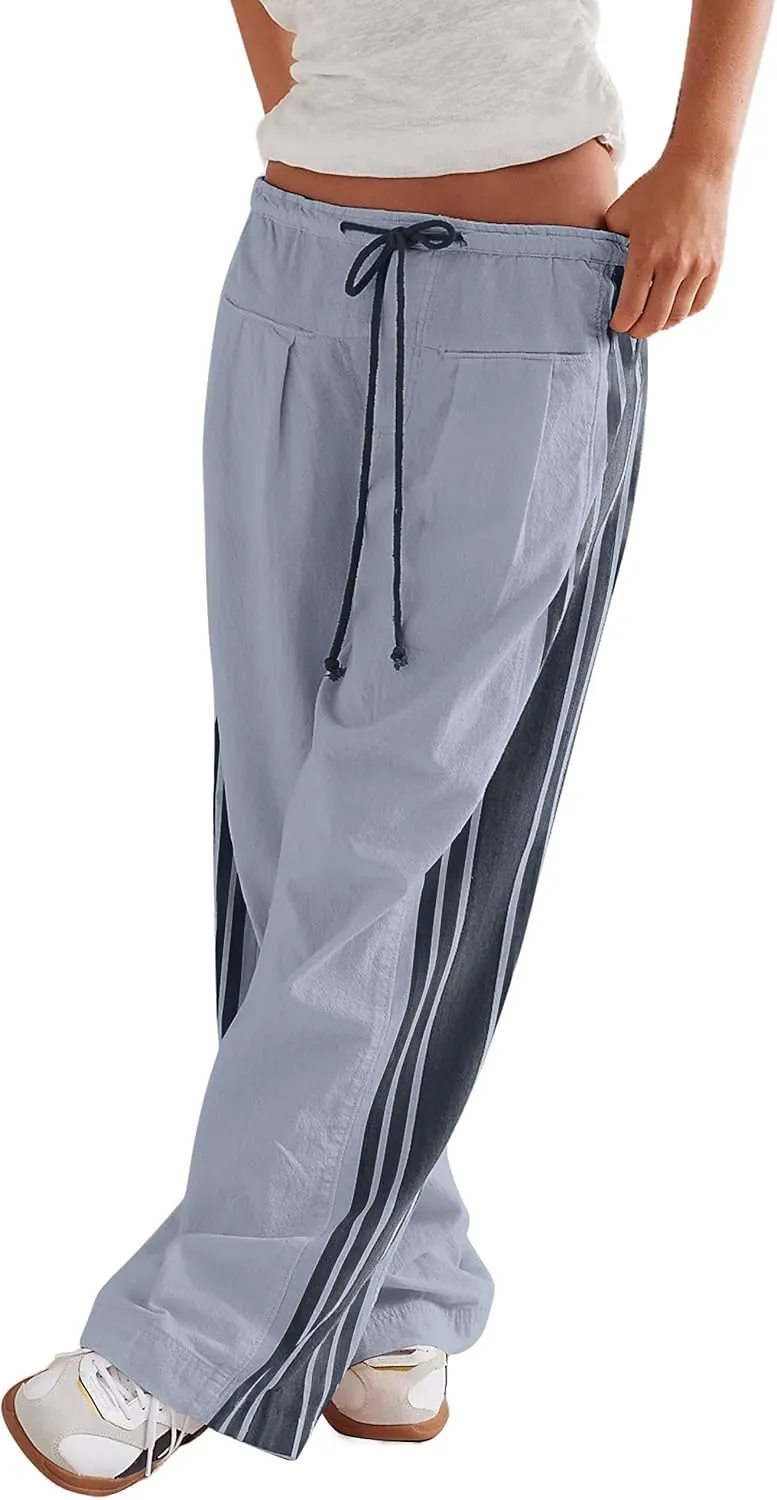 Womens Hudson Canyon Pants Side Striped Sweatpants Drawstring Waist High Rise Pant Trousers with Pockets
