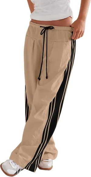 Womens Hudson Canyon Pants Side Striped Sweatpants Drawstring Waist High Rise Pant Trousers with Pockets