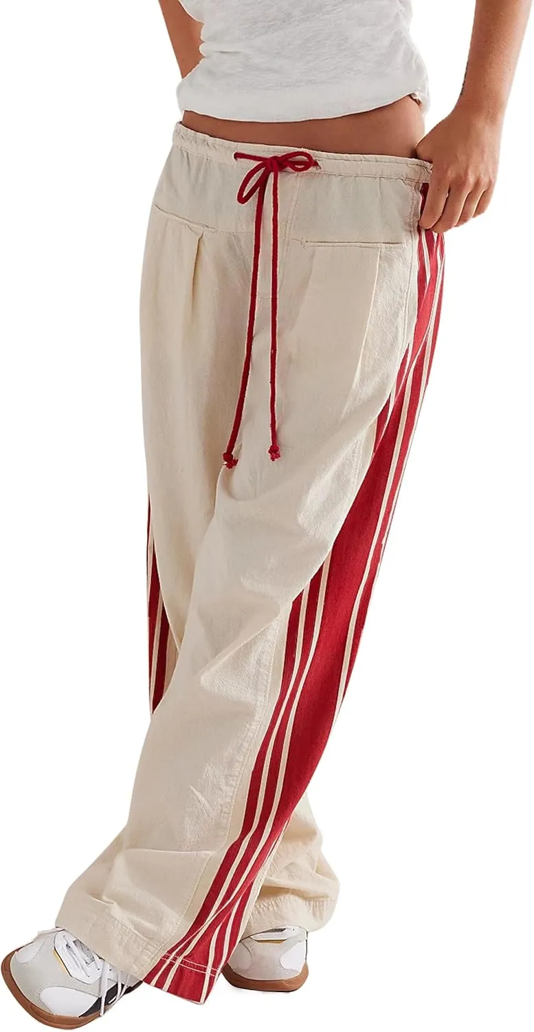 Womens Hudson Canyon Pants Side Striped Sweatpants Drawstring Waist High Rise Pant Trousers with Pockets