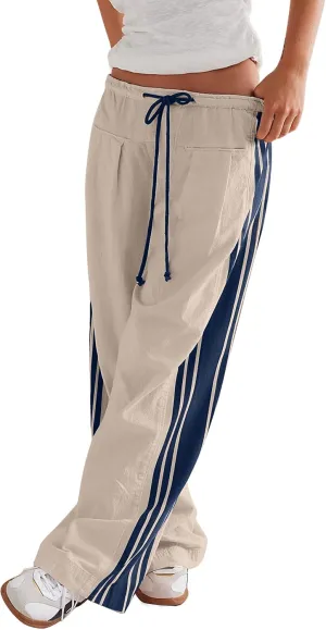 Womens Hudson Canyon Pants Side Striped Sweatpants Drawstring Waist High Rise Pant Trousers with Pockets