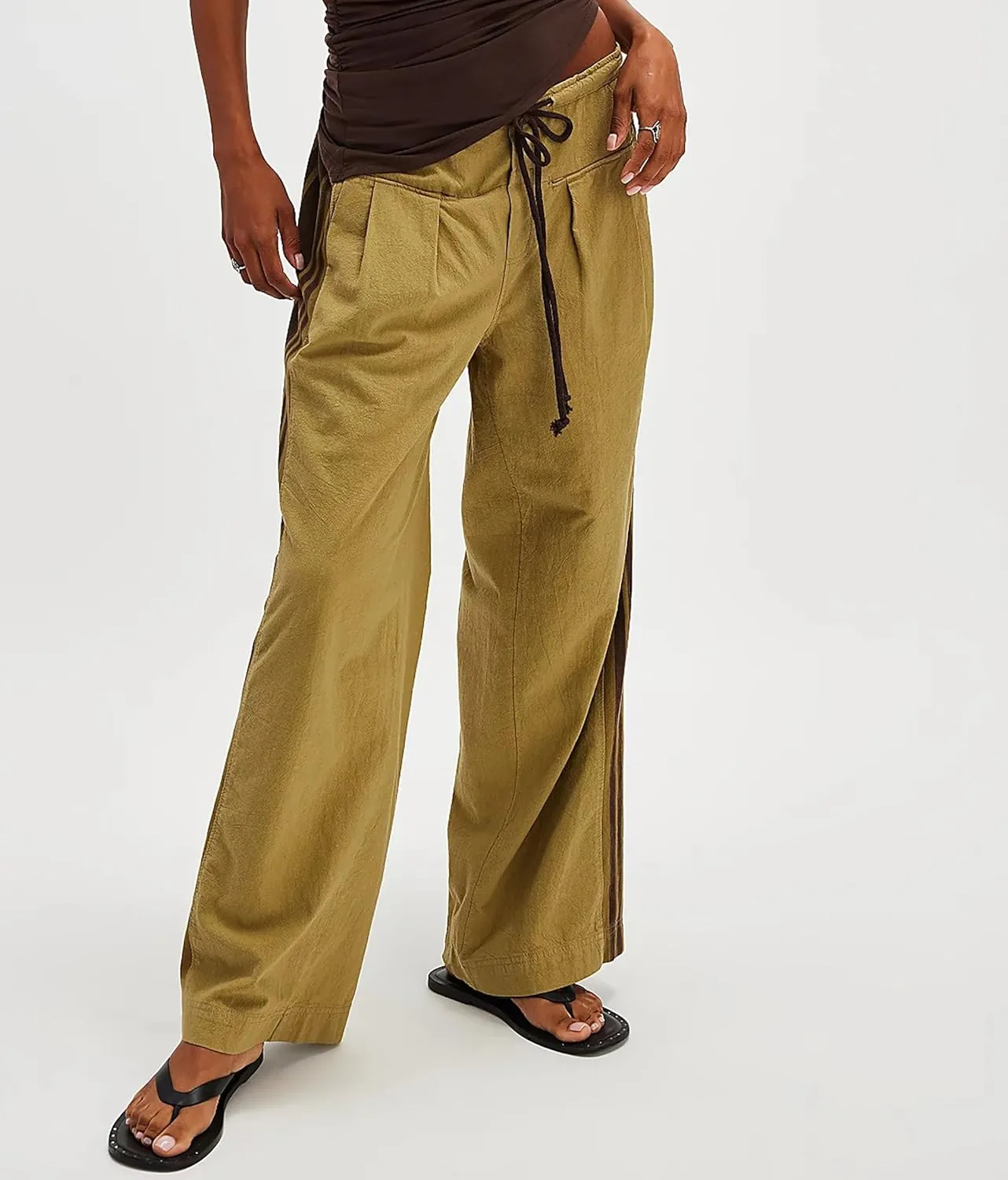 Womens Hudson Canyon Pants Side Striped Sweatpants Drawstring Waist High Rise Pant Trousers with Pockets