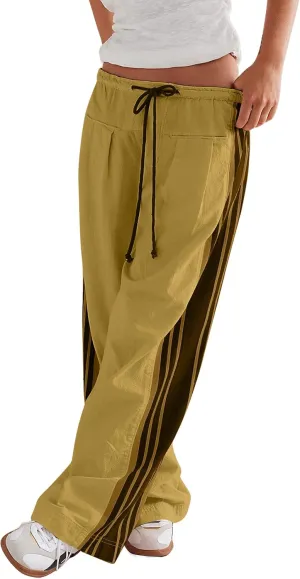 Womens Hudson Canyon Pants Side Striped Sweatpants Drawstring Waist High Rise Pant Trousers with Pockets