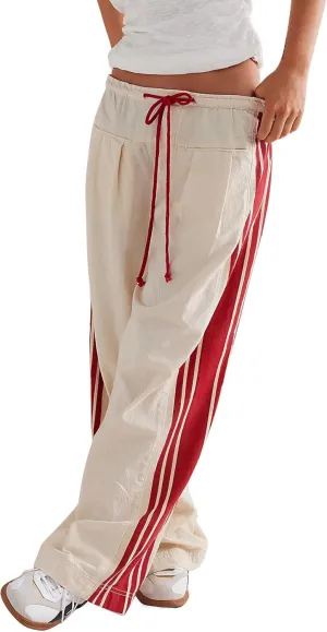 Womens Hudson Canyon Pants Side Striped Sweatpants Drawstring Waist High Rise Pant Trousers with Pockets
