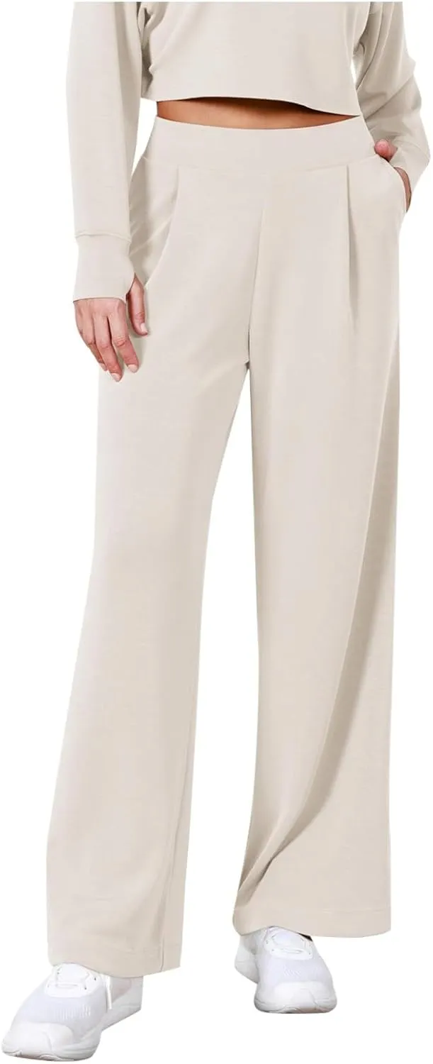 Women's Linen Blend Summer Casual Loose Pants Elastic Waisted Baggy Stretchy Loose Fit Trouser Trendy